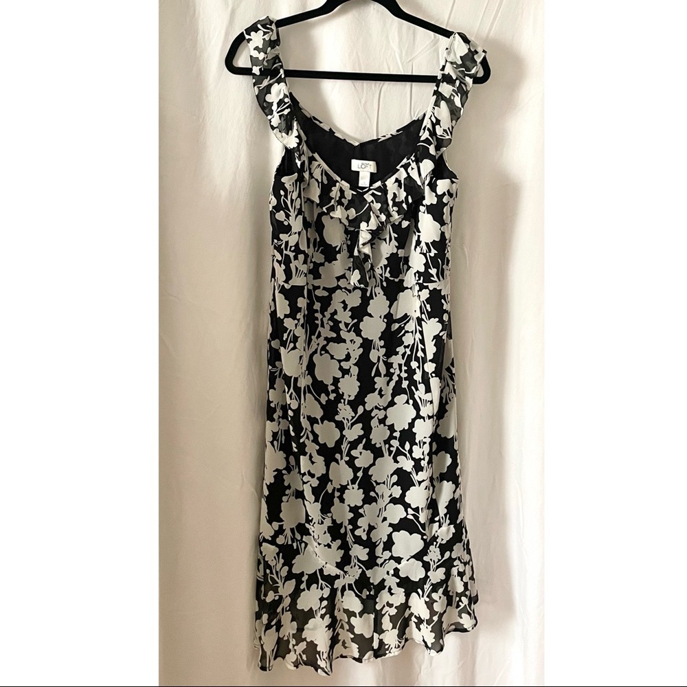 LOFT Black & Off White Ruffled Sundress
